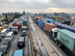 Lagos Tuesday Traffic Ordeal Deepens As Container-Laden Trailer Falls On Kara Bridge