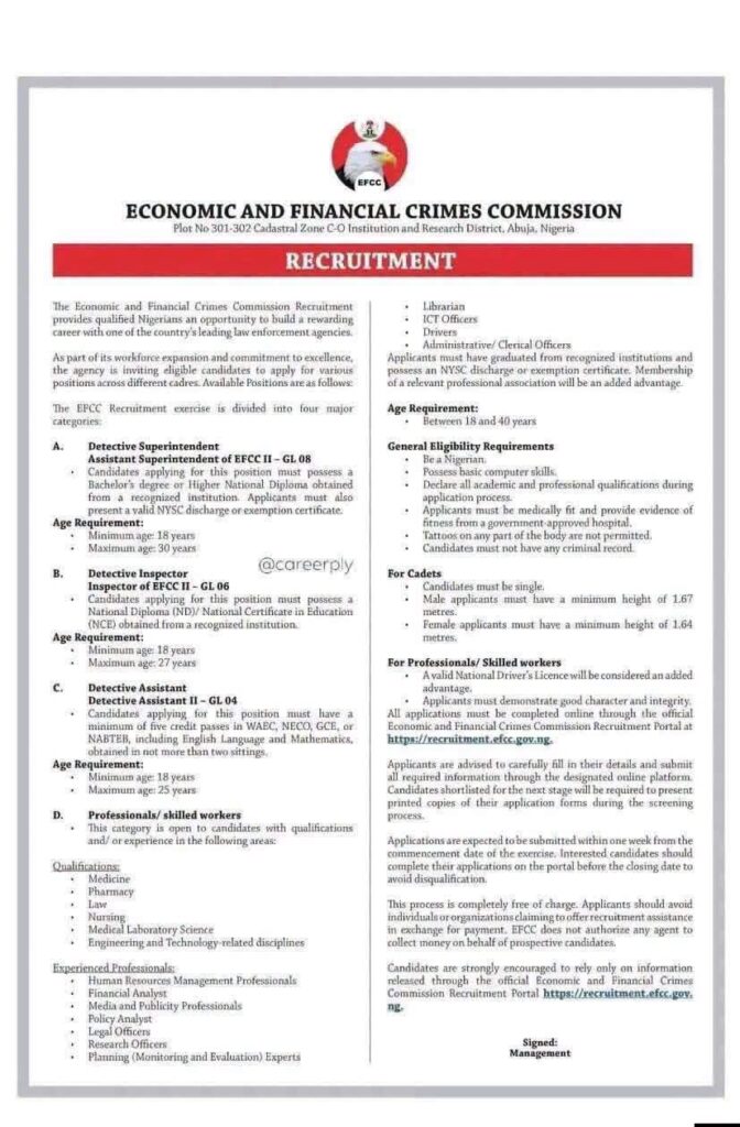 EFCC RECRUITMENT 2026
