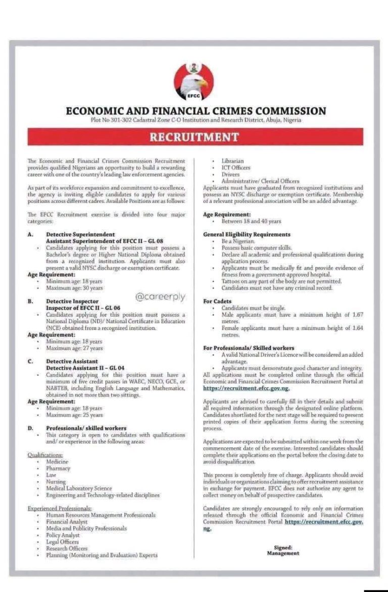 EFCC RECRUITMENT 2026